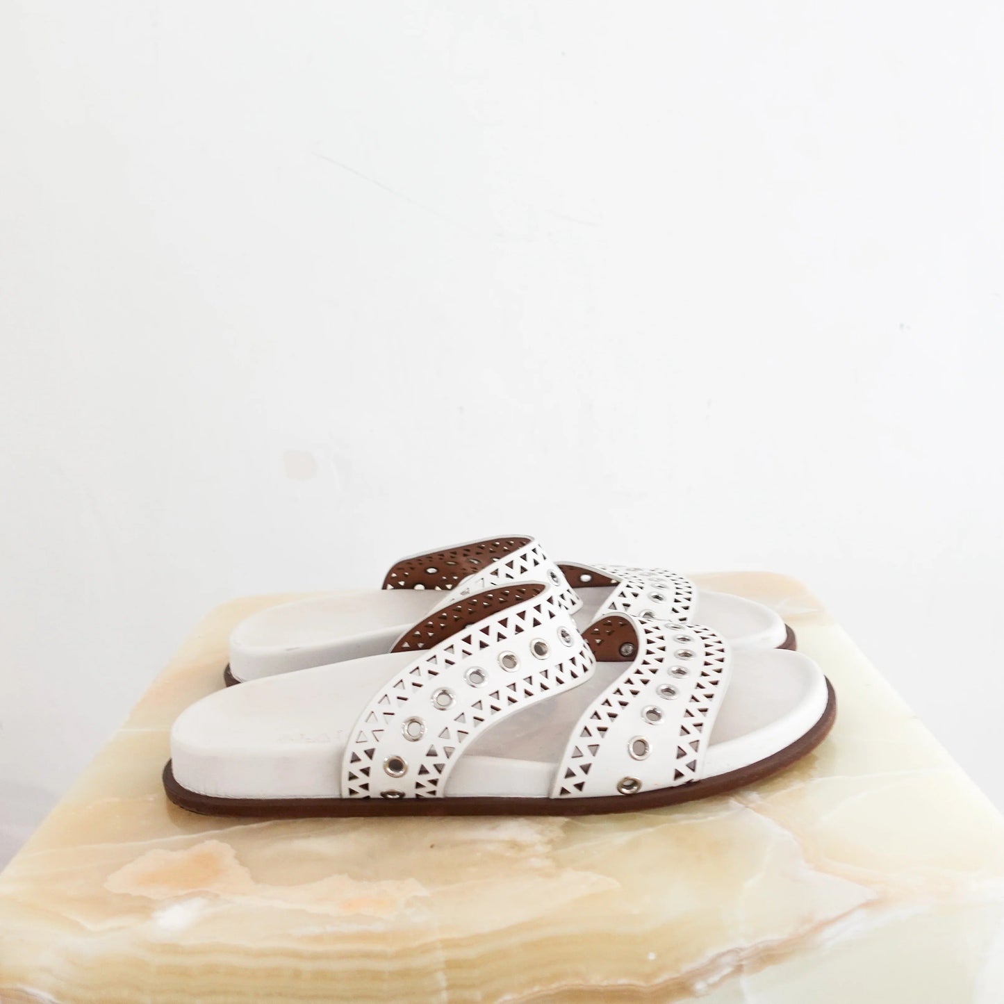 Perforated Sliders in white